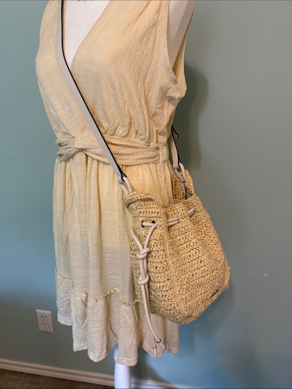 Vince Camuto Cream Crochet Drawstring Crossbody Bag